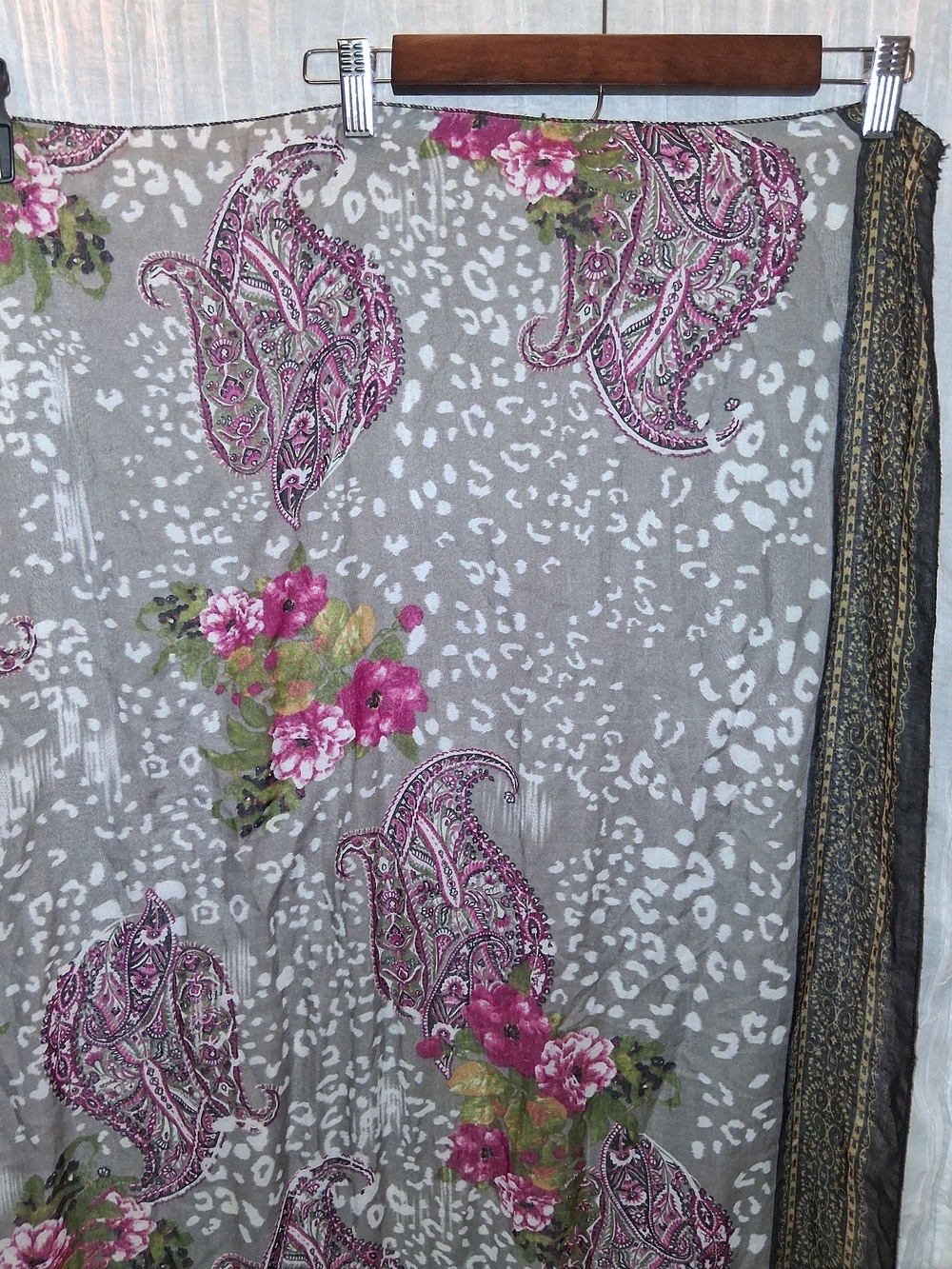 Light Floral Paisley Scarf with Pink Accents - Picture 4 of 5